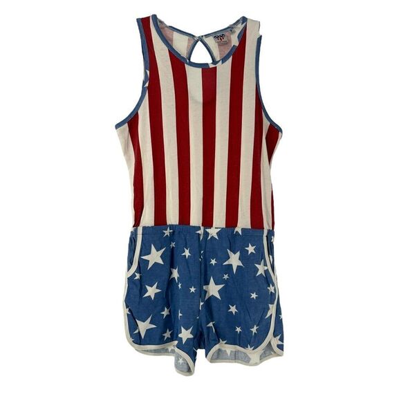 Junk Food American Flag Romper Size S 4th Of July Patriotic Sleeveless Pockets - Picture 1 of 7